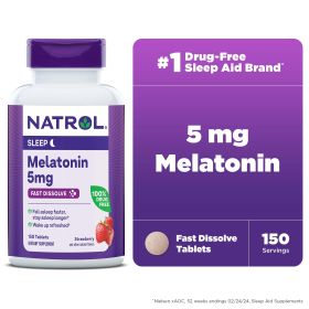 NatrolÂ® Sleep Melatonin Fast Dissolve Tablets, Nighttime Sleep Aid, Strawberry Flavor, 5mg, 150 Count