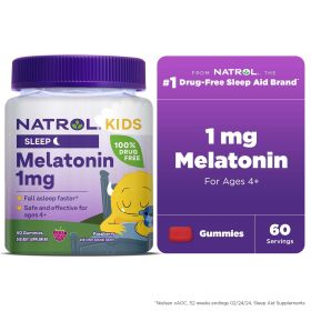 NatrolÂ® Kids Melatonin, Sleep Gummies for Children, Raspberry Flavor, 1mg, 60 Count