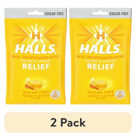 (2 pack) HALLS Relief Honey Lemon Sugar Free Cough Drops, 25 Drops