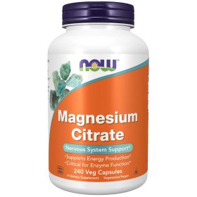 NOW Supplements, Magnesium Citrate, Enzyme Function, Nervous System Support, 240 Veg Capsules