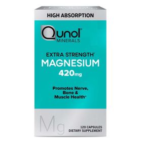 Qunol Magnesium Capsules (120 Count), High Absorption, 420mg, Extra Strength, Bone, Nerve, and Muscle Health Supplement