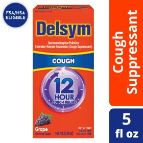 Delsym Adult 12 hour Cough Relief Medicine, Powerful Cough Relief for 12 Good Hours, Cough Suppressing Liquid, #1 Pharmacist Recommended, Grape Flavor (Brand: Delsym)